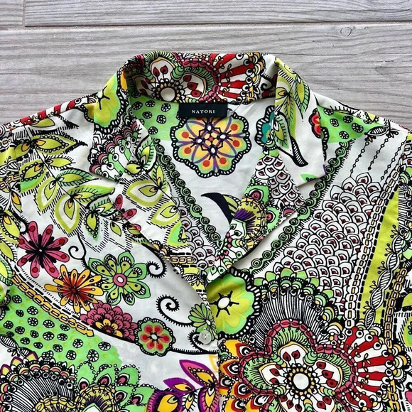 Natori Womens Multicolor Floral Allover Print‎ Button Front Top Size Small - Picture 2 of 8